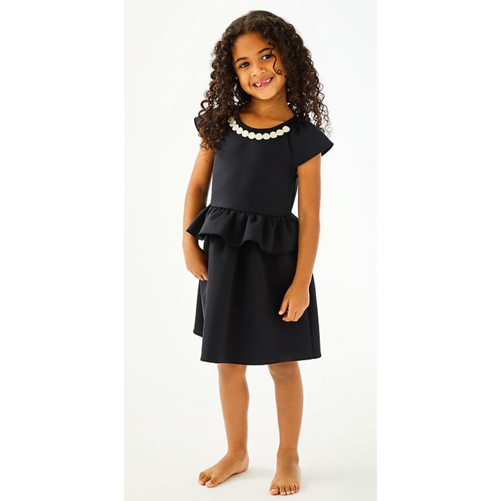 Lilly Pulitzer Girls Casey Fit & Flare Dress in Onyx & Gold detail neck L 8-10
